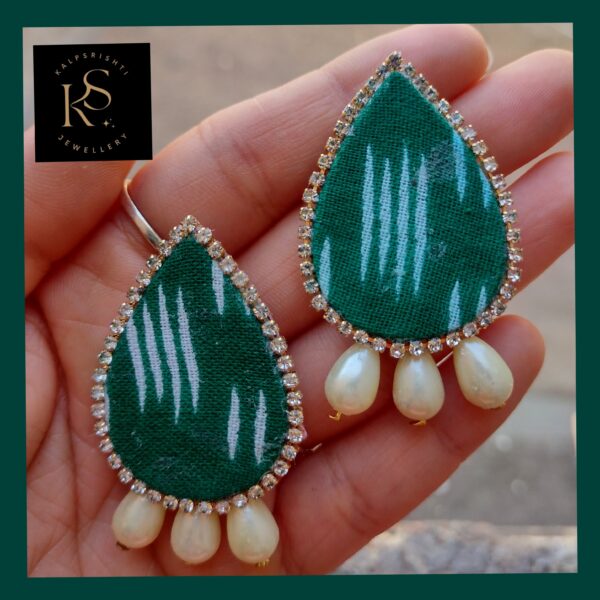 HANDMADE GREEN PRINTED FABRIC EARRINGS FOR ANY OCCASION