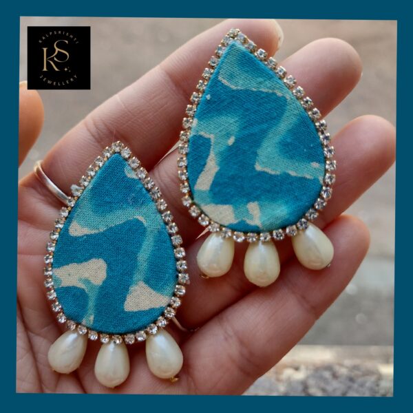 HANDMADE SKYBLUE PRINTED FABRIC EARRINGS FOR ANY OCCASION