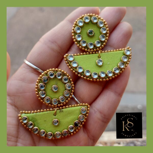 HANDMADE PARROT GREEN FABRIC EARRINGS FOR ANY OCCASION