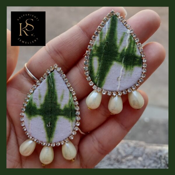 HANDMADE GREEN PRINTED FABRIC EARRINGS FOR ANY OCCASION