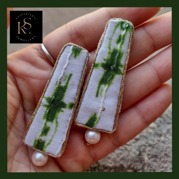 HANDMADE GREEN PRINTED FABRIC EARRINGS FOR ANY OCCASION