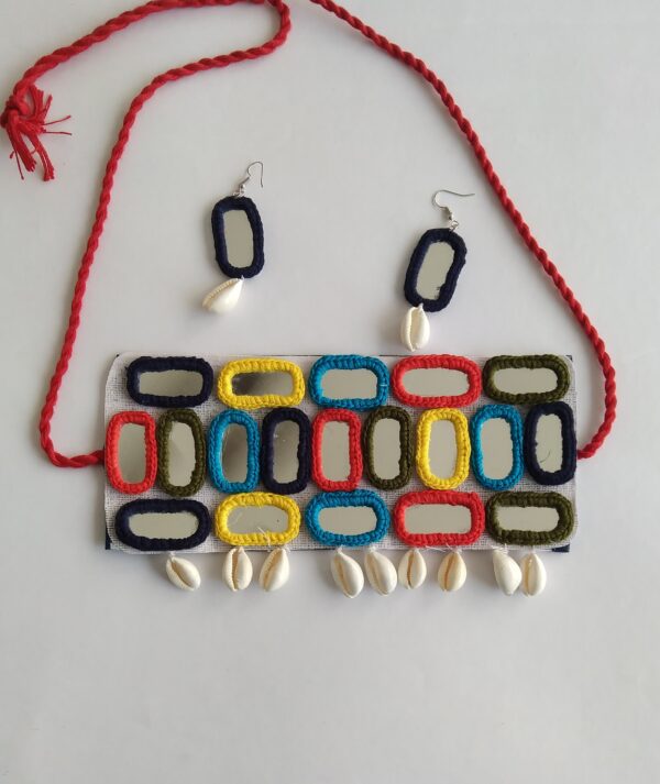 Handmade Multicolored Mirror Choker Necklace Set